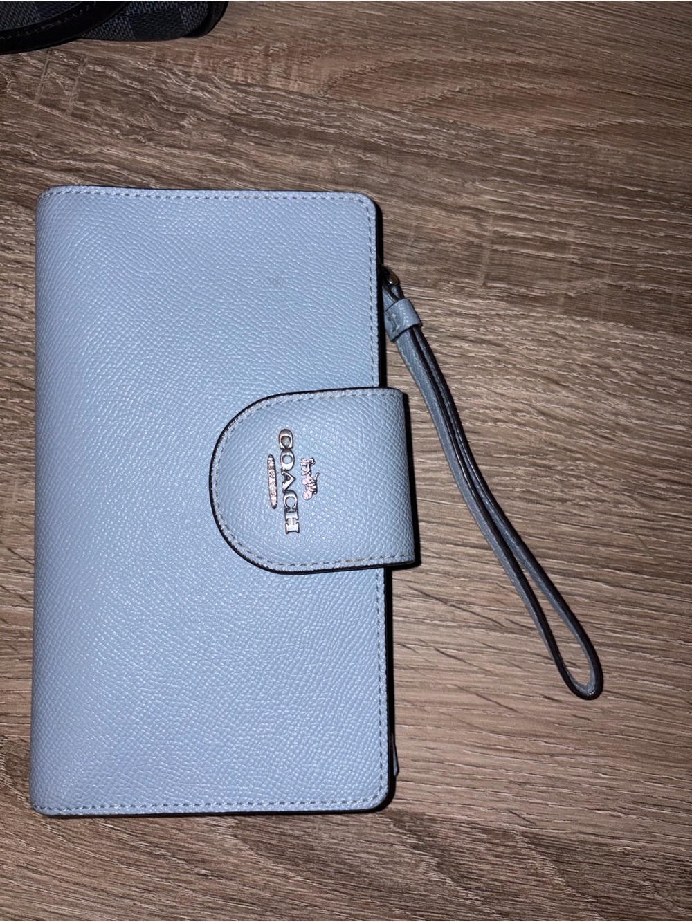 Coach Light Blue Leather Phone Case Wristlet